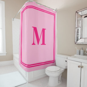 Hot Pink Fuchsia Monograms Streep Aangepaste naam Douchegordijn