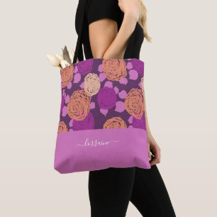 Hot Pink Fuchsia Rozen Monogram Aangepaste naam Draagtas