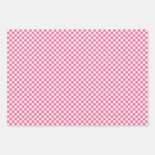 Hot Pink Funky Retro Berry Cherry en Checkers Inpakpapier Vel (Voorkant 3)