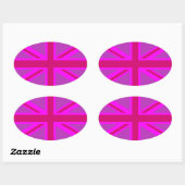 Hot Pink Fushia Union Jack Ovale Sticker (Vel)