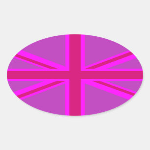 Hot Pink Fushia Union Jack Ovale Sticker