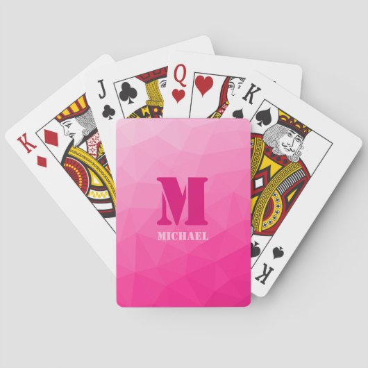 Hot pink geometric mesh pattern Monogram Pokerkaarten (Achterkant)