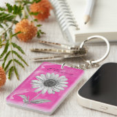 Hot Pink Gepersonaliseerde Daisy Sleutelhanger (Voorkant Rechts)
