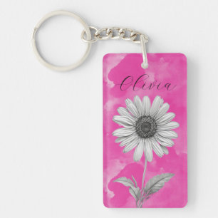 Hot Pink Gepersonaliseerde Daisy Sleutelhanger