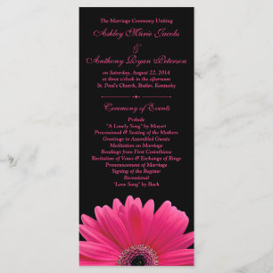 Hot Pink Gerbera Daisy Black Wedding Programma