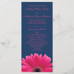 Hot Pink Gerbera Daisy Navy Blauw Trouwprogramma Programma