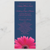Hot Pink Gerbera Daisy Navy Blauw Trouwprogramma Programma (Voorkant)