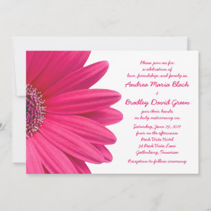 Hot Pink Gerbera Daisy White Wedding Invitation Kaart