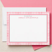 Hot Pink Gingham Check Border Personalized Notitiekaartje