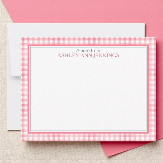 Hot Pink Gingham Check Border Personalized Notitiekaartje