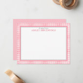 Hot Pink Gingham Check Border Personalized Notitiekaartje (Voorkant / Achterkant in situ)