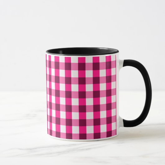 Hot Pink Gingham Patroon Mok (Rechts)