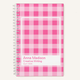 Hot Pink Gingham Plaid Transparent Frame Notebook Notitieboek
