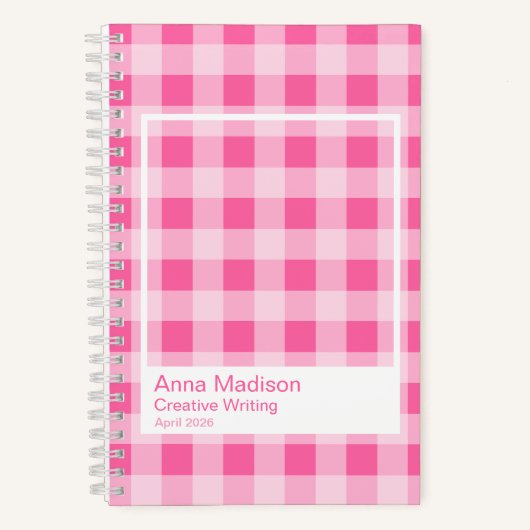 Hot Pink Gingham Plaid Transparent Frame Notebook Notitieboek (Voorkant)