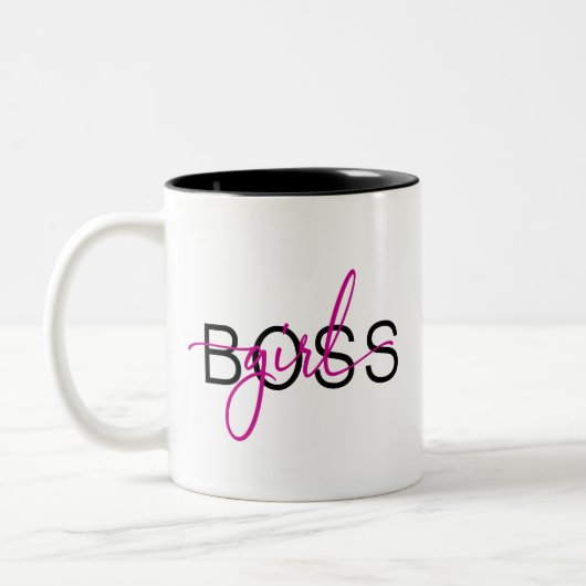 Hot Pink Girl Boss Tweekleurige Koffiemok (Links)