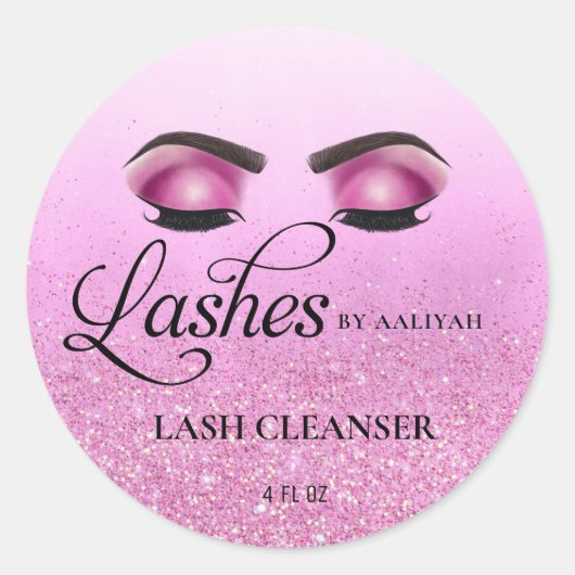 Hot Pink Glam Glitter Lash Bath Shampoo Cleanser Ronde Sticker (Voorkant)