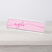 Hot Pink Glam-handtekening Bureau Naambordje (Voorkant)