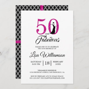 Hot Pink Glitter 50 Fabulous   50e verjaardag Kaart