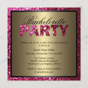 Hot Pink Glitter Bachelorette Party Uitnodiging