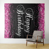 Hot Pink Glitter Black Happy Birthday Wandkleed (In Situ (horizontaal))