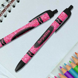 Hot Pink Glitter Crayon Aangepaste naam Push Pen