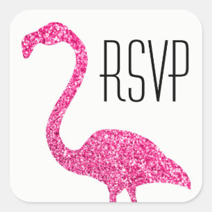 Hot Pink Glitter Flamingo RSVP Vierkante Sticker