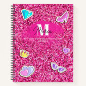 Hot Pink Glitter Girly Monogram Naam Schetsboek Notitieboek (Voorkant)