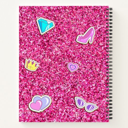 Hot Pink Glitter Girly Monogram Naam Schetsboek Notitieboek (Achterkant)