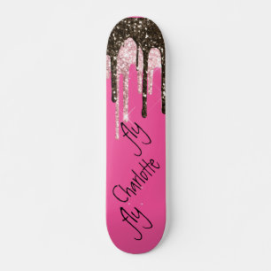 Hot Pink Glitter Girly Sparkle Persoonlijke naam Skateboard