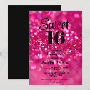 Hot Pink Glitter Glam Sweet 16 Verjaardag uitnodig Kaart