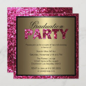 Hot Pink Glitter Graduation Party Uitnodiging (Voorkant / Achterkant)