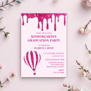 Hot Pink Glitter Kindergarten Afstudeerfeest Kaart