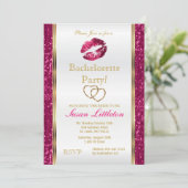 Hot Pink Glitter Lips Bachelorette Party 2 Kaart (Staand voorkant)