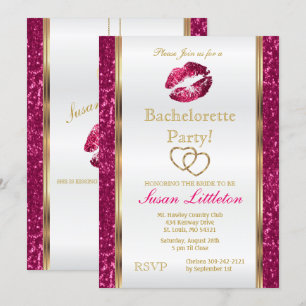 Hot Pink Glitter Lips Bachelorette Party 2 Kaart