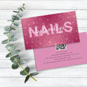 Hot Pink Glitter nagels op tech naam QR code Visitekaartje