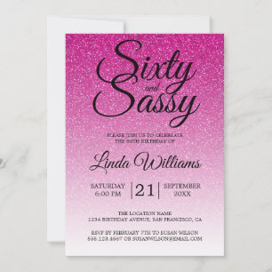 Hot Pink Glitter Ombre 60 en Sassy 60th Birthday Kaart