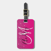Hot Pink Glitter Ombre Gepersonaliseerd Monogram Bagagelabel (Voorkant verticaal)