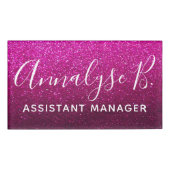 Hot Pink Glitter Ombre Sparkly Name Professional Naambadge (Voorkant)