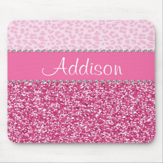 Hot Pink Glitter Rhinestone Leopard Bling Mousepad Muismat