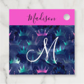 Hot Pink Glitter Sparkles Mermaid Crowns Monogram Bedankjes Labels (Achterkant)