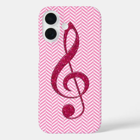 Hot Pink Glitter Treble Clef op Roze Chevron Case-Mate iPhone Case (Achterkant)