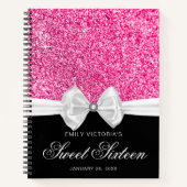 Hot Pink Glitter White Bow Sweet 16 Guestbook Notitieboek (Voorkant)