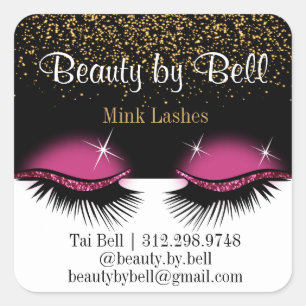 Hot Pink Glitter Wimpers Vierkante Sticker