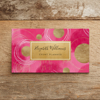 Hot Pink Gold Abstract Business Cards Visitekaartje