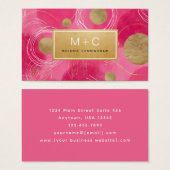 Hot Pink Gold Abstract Monogram Business Cards (Devant & derrière)