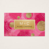 Hot Pink Gold Abstract Monogram Business Cards (Devant)