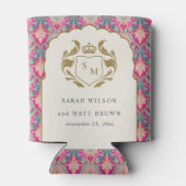  Hot Pink Gold Classy Floral Laurel Bruiloft Blikjeskoeler (Achterkant)