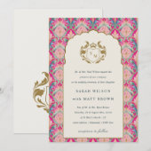  Hot Pink Gold Classy Floral Laurel Bruiloft Kaart (Voorkant / Achterkant)