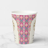 Hot Pink Gold Classy Floral Laurel Bruiloft Papieren Bekers (Rechts)