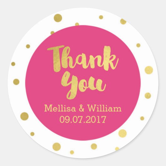 Hot Pink Gold Confetti bruiloft gunst Labels (Voorkant)
